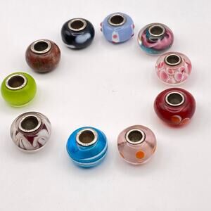 Lot of 10 IBB Slider Bead Charms 925 Sterling Silver Art Glass
